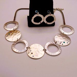 Silver Tone Multi Colored Crystal Disks Adj Choker & Hoop Earrings Set
